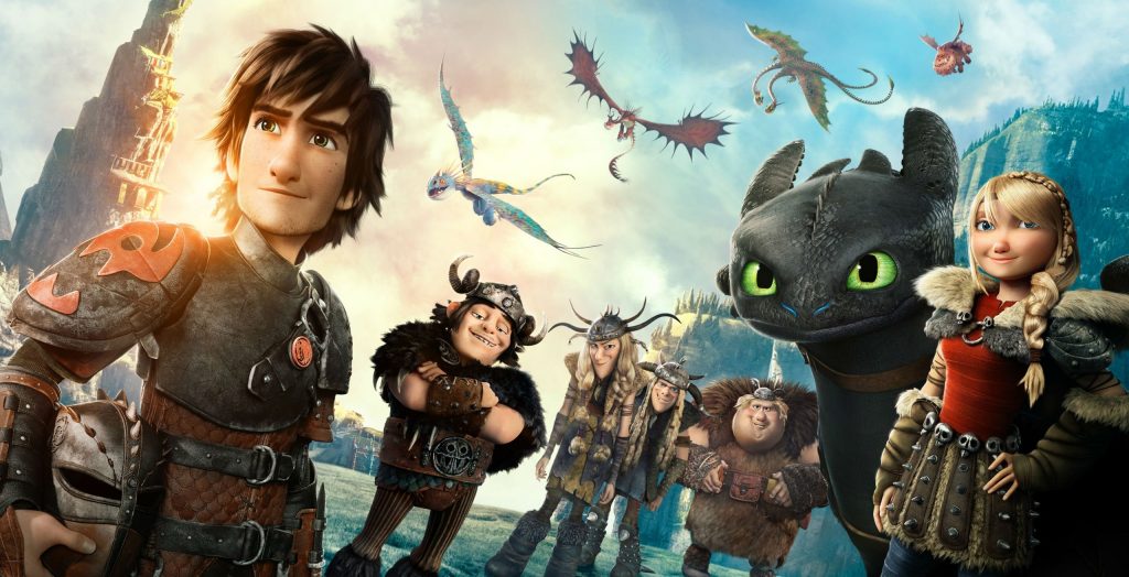 Group shot of all of the cast from How to Train your dragon.